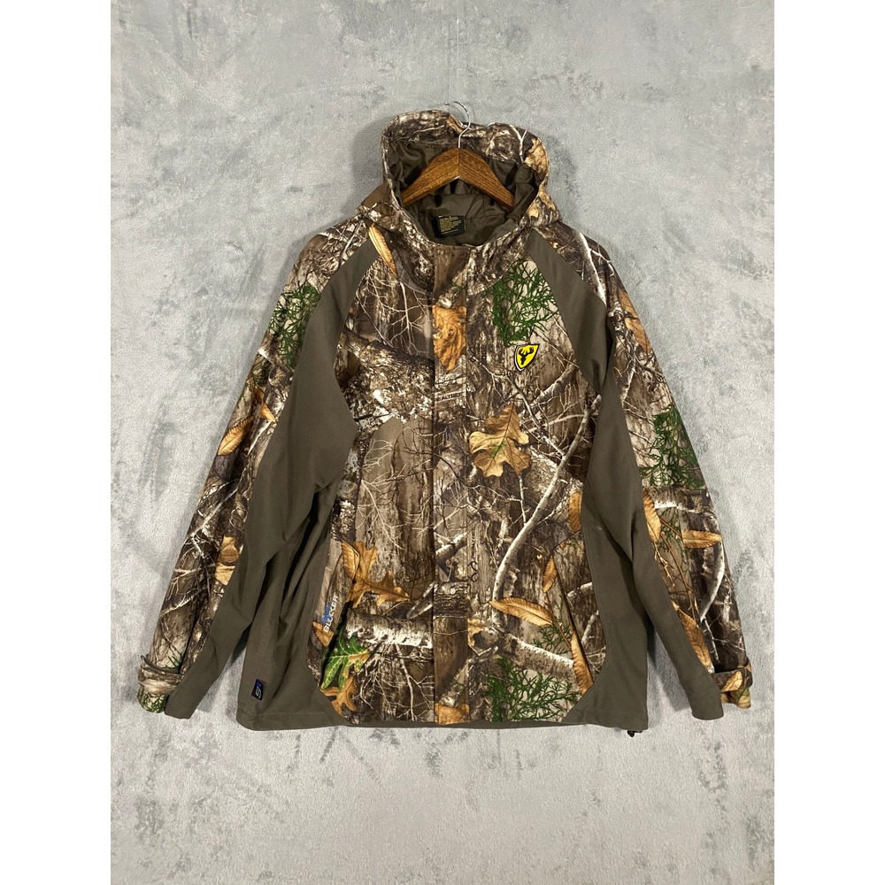 Scent Blocker Hunting Jacket Sz L Camo Realtree Rain Blocker Hooded Full Zip